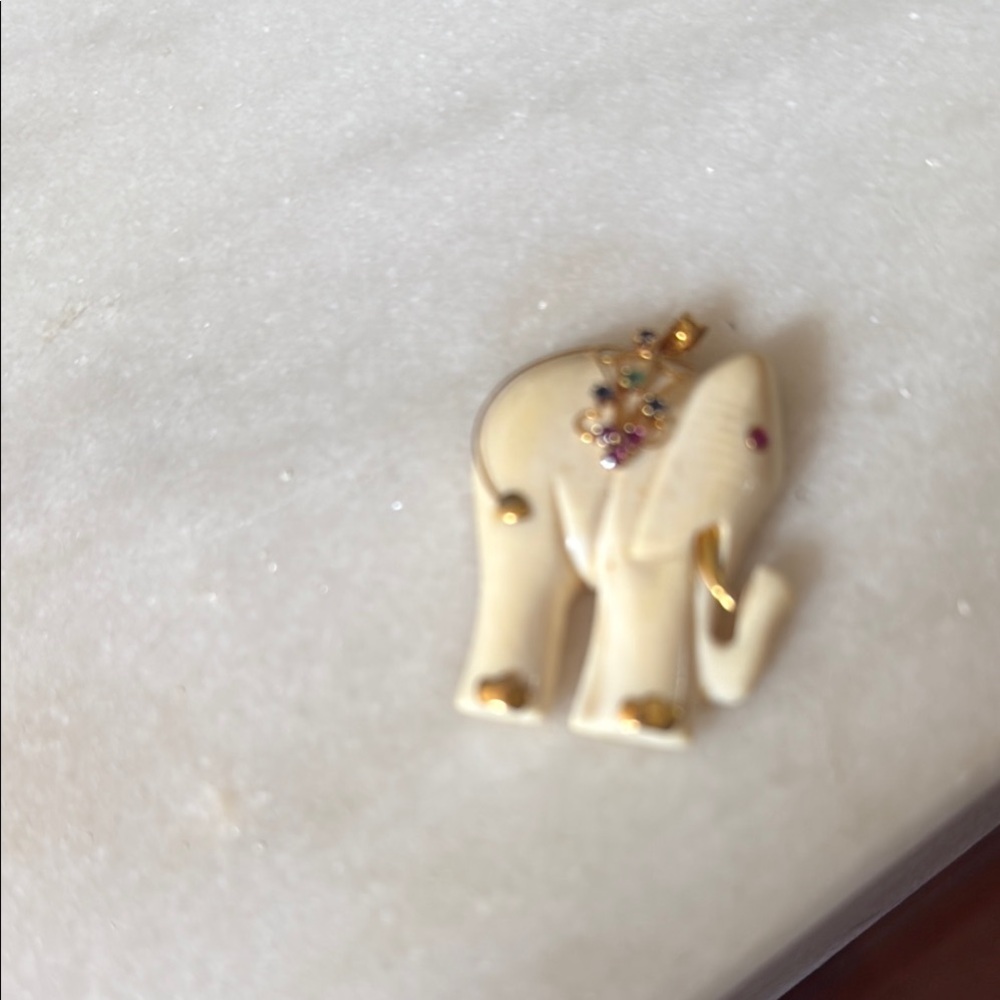 Gold and White Elephant Brooch